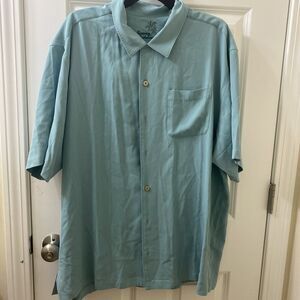 TOMMY BAHAMA XL/TG Silk Herringbone Button Down Short Sleeves Camp Shirt Green